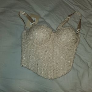 Cream tweed corsets top, large